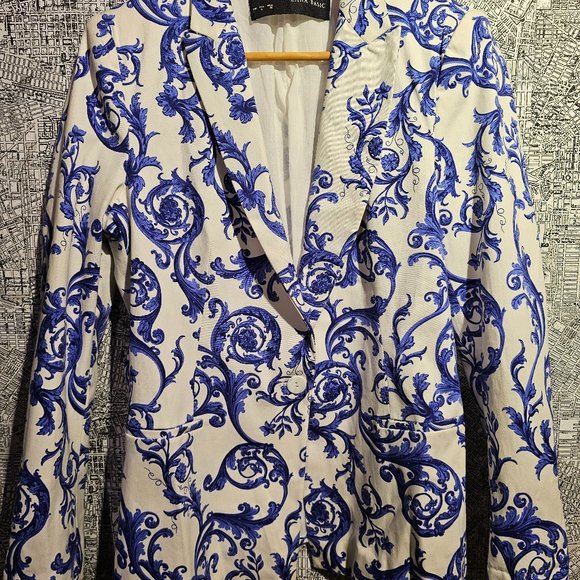 Zara White and Blue Paisley Blazer- Large - Picture 1 of 3